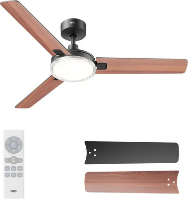 Ventilateur de plafond DREO avec lumière et télécommande 52 pouces Noir Ventilateur 5 températures de couleur CCT Dimmable LED 6 niveaux 6 vitesses Silencieux