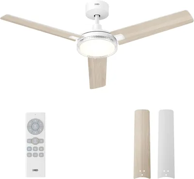 Ventilateur de plafond DREO avec lumière et télécommande 52 pouces Blanc Ventilateur 5 températures de couleur CCT dimmable LED 6 niveaux 6 vitesses Silencieux