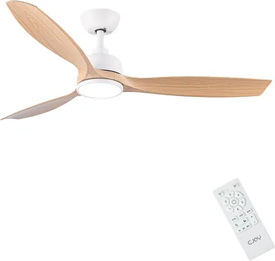 Ventilateur de plafond CJOY avec lumière, 132 cm, télécommande en bois, 6 vitesses, minuterie, réglable en CCT, silencieux et réversible