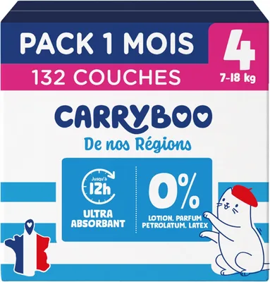 Carryboo - Couches Taille 4 (7-18 kg) - Écologiques et Ultra Absorbantes - Sans Substances Nocives - Fabriquées en France - Best Deal