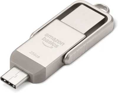 Memoria USB Amazon Basics con Doble Puerto USB C y USB A, 256GB, Plata Champán - 13% Off