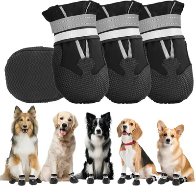 Protecteur de pattes pour chien, imperméable avec sangles réfléchissantes ajustables et lavables - Non glissant pour chiens de grande taille (4 pièces)