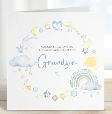 Blue Baby Wreath Grandson Card