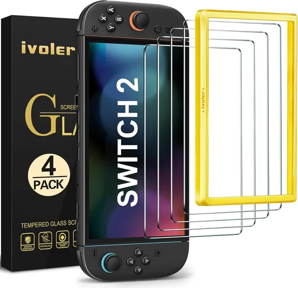 ivoler 4-Pack Screen Protector Tempered Glass for Nintendo Switch 2 Model 2025 with [Alignment Frame