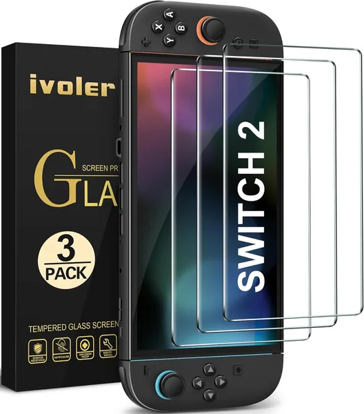 ivoler 3 Pieces Tempered Glass for Nintendo Switch 2 Model 2025