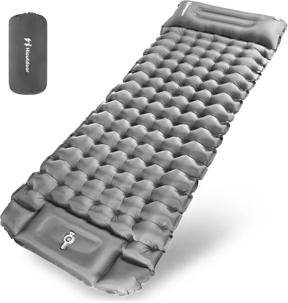 Hioutdoor 10 cm Camping Ultralicht Opblaasbare Slaapmat met Voetpomp voor Buiten Kamperen Strand Backpacking Tent, Maat M