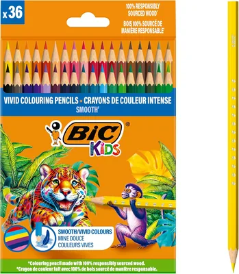 Crayons de couleur BIC pour enfants, fabriqués avec du bois 100% responsable, couleurs vives - Assortis