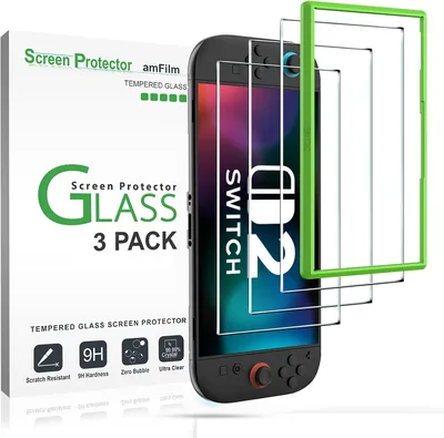AmFilm Protection d'écran en verre trempé pour Nintendo Switch 2 (modèle 2025) - 3 pièces