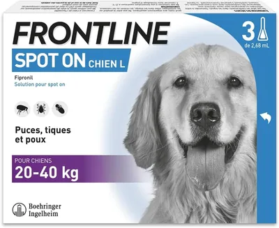 Frontline Spot sur Chien - Anti-Puces, Anti-Tiques et Lentilles - Élimine les Puces pendant 8 Semaines - Tiques pendant 4 Semaines - pour Chiens de 20 à 40 kg