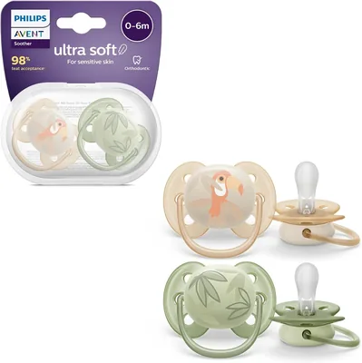 Chupón Philips Avent Ultra Soft Ortodóntico con Esterilizador, Naranja/Verde, 0-6 meses, 2 uds, SCF091/07 | 44% Descuento