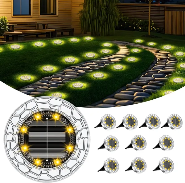 FIFlying 10 x Solar Garden Lights, 8 LED Solar Ground Lights
