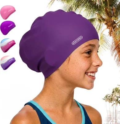 KIDVERSE Schwimmkappe für Kinder mit langem Haar - Schwimmkappe mit Anti-Rutsch-Noppen - UV-Schutz für Schwimmer