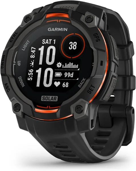 Garmin Instinct 3 Solar, Reloj inteligente con GPS, Pantalla de 45 mm, Resistente al agua, Aplicaciones deportivas integradas, Monitoreo de salud, LED - 12% Descuento