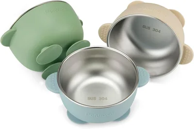 PandaEar 3-Piece Suction Bowl Set - Stainless Steel, Non-Slip Silicone Coating