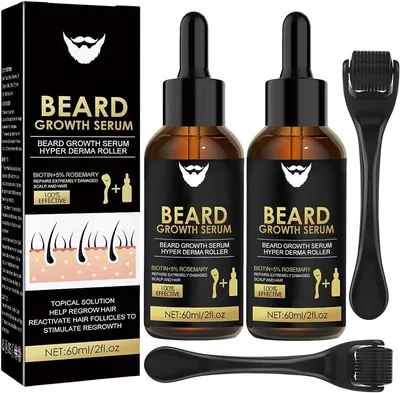 Kit de Crecimiento de Bigote, 2x Suero para el Crecimiento del Bigote, con 2 Rodillos para el Bigote, Estimula el Crecimiento del Pelos, Regalo para Marido/Padre/Hombres - 40% De Descuento