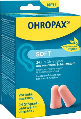 OHROPAX Ohrstöpsel Soft - 24er Pack Schaumstoff-Ohrschutz mit SNR 31dB, für Schlafen, Arbeiten & Entspannen