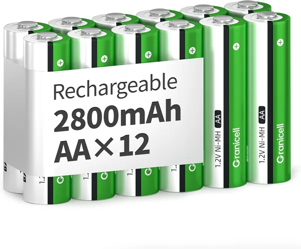 Granicell Rechargeable AA Batteries, 2800 mAh High Capacity Double A Battery, 1.2V NiMH Low Self-Discharge AA Batteries, 12 Pack