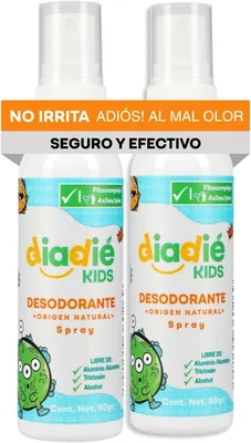 Diadie Kids Desodorante Natural para Niños atomizador axilas y pies 2 Pack Mejor Oferta