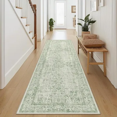 HUGEAR Vintage Running Mats 60x240cm Grön Wasbar Tappet | Kökslöpare Golvmatta, Sovrumsmatta, Halkfri Teppig, Kort Lug (39% Off)