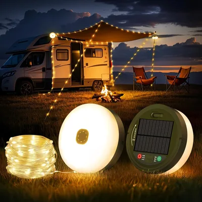 FOMYHEARD 10M Portatile 3 in 1 Roll Up Luce da Campeggio con 8 Modalità di Illuminazione, Ricaricabile Solare e USB, Impermeabile