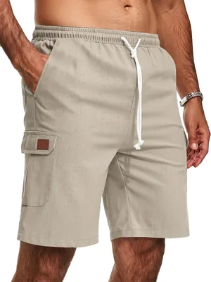 Zetieny Heren Shorts Linnen Stof Bermuda Zomerbroek met Zakken - Beste Deal