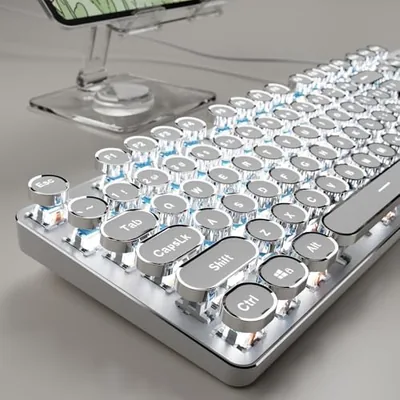 Wired Typewriter Style Mechanical Gaming Keyboard White Backlit Best Deal