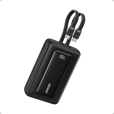Anker Zolo Power Bank (2025 Upgradad) med 45W snabbt laddning, 2000mAh batteri, två integrerade USB-C kablar, 1 USB-C och 1 USB-A - Spar 33%!