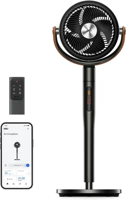 DREO Smart Ventilateur silencieux de 25dB, 7.5 m/s de débit d'air, portée de 30m, oscillant +120°/+105°, télécommande, 6 modes, 8 vitesses