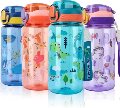 Kids Water Bottles 600ml BPA Free Straw Bottle School Leaks