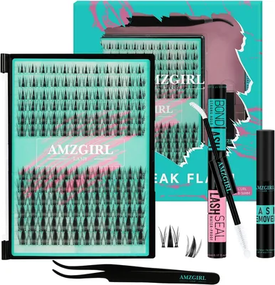 Manga Lash Extensions Set 144 stk med Bonding och Sealer Applikatorer Removare Cluster Lasher (8-16mm Kit, Vit Bond)