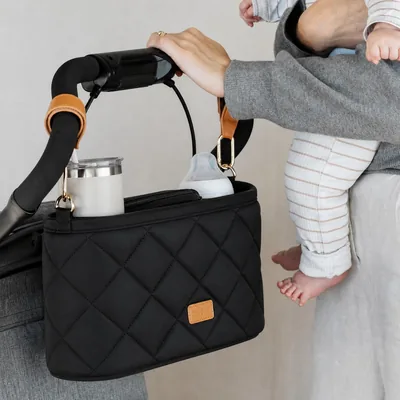 Stroller Caddy Organizer with Cup Holders - Universal Fit, Leather Straps, Zipper Pocket - Best Deal