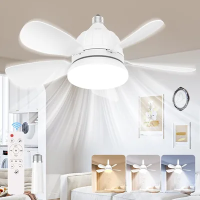 Ventilateur de plafond Birnetek avec lumière, télécommande, réglable en intensité, 5 pales, 3 vitesses, 46 cm pour salon ou chambre - Meilleure Offre