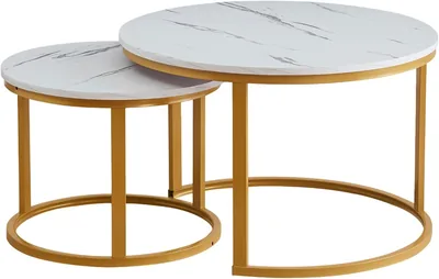 Indus Medium Nesting Coffee Table White & Gold 2 Piece