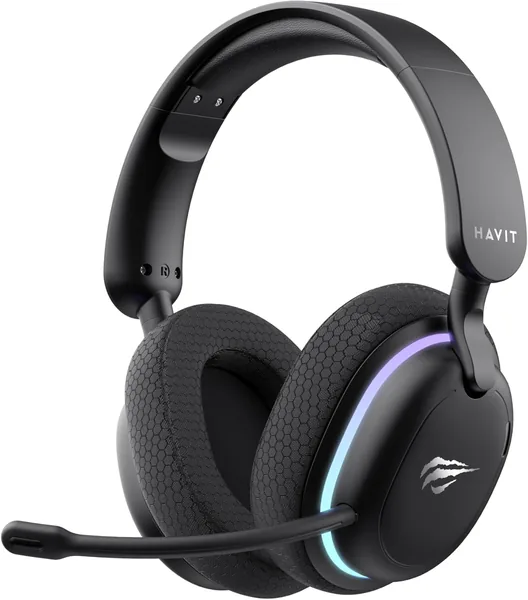 Fone de Ouvido Havit Fone Gamer Five-Mode Fuxi-H7 Black, Sem fio e Com Fio, Wireless 2,4GHz, Bluetooth, USB, Cabo 3,5mm