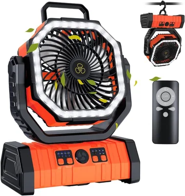 Spopal 20000mAh Ventilador Portátil Recargable con Luz LED para Exteriores, Silencioso, Control Remoto, 4 Velocidades, Gancho