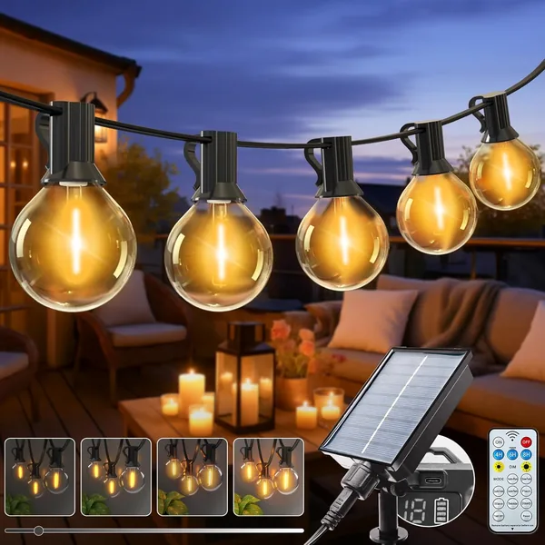 kolpop Outdoor Solar Fairy Lights, 10 m, 8 Modes, G40 Dimmable Bulbs
