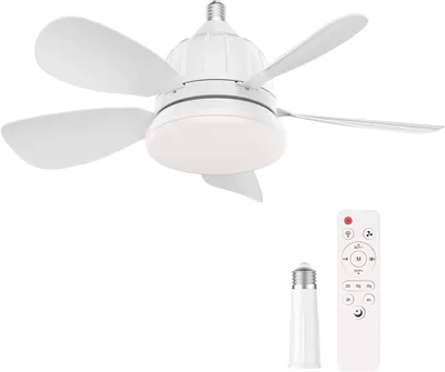 GuKKK Plafond Ventilateur avec Éclairage et Télécommande, Ventilateur LED Dimmable Blanc Silencieux avec Socle E27, 3 Vitesses