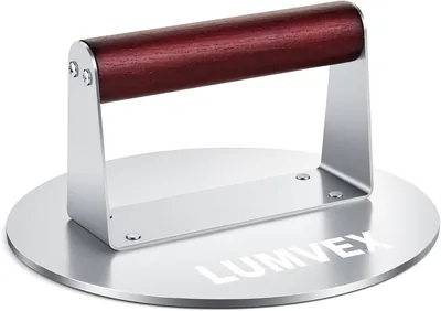 Stålplats för burgare 16 cm, Smash-verktyg för griddle, Ställbaserad patty-press med hölzern handle - 63% Off