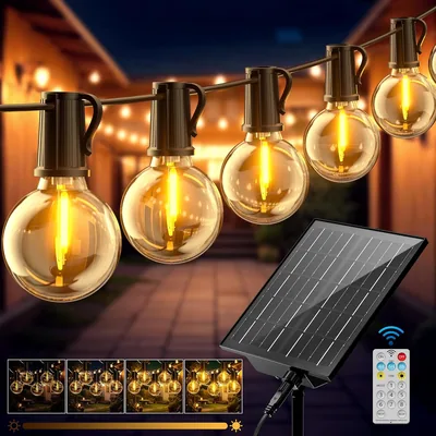 Luces de cadena al aire libre solares 17.1 m / 56.1 pies G40 luces LED al aire libre con 24+1 bombillas, 8 modos resistentes al agua, Solar Garden