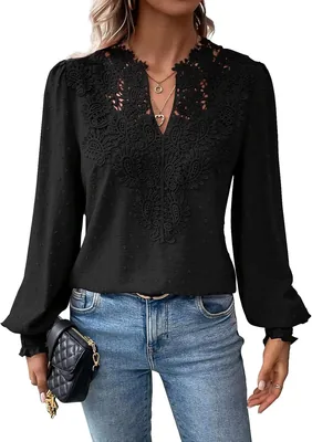 Falechay Long Sleeve Shirts for Women Boho Flowy Lace Floral V Neck Tops | Dressy Casual Blouses, Sw