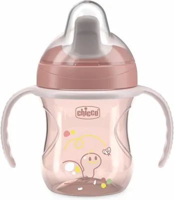 Coppa di addestramento Chicco, tazza in plastica anti-goccia per bambini, una tazza per l'apprendimento, beccuccio semi-soft ergonomico, valvola e rimovibile