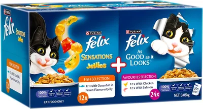 FELIX Sensations Jellies Favourites Wet Cat Food 36x85g Best Deal