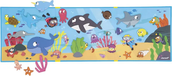 Janod - Magnéti'Stories Seabed - Jeu magnétique éducatif 30 aimants - Jouet pour enfants en carton FSC - Développe l'imagination