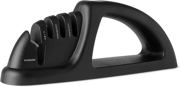 Amazon Basics 4-in-1 Knife Sharpener with Non-Slip Base, Includes Safety Glove