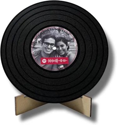 Disco de Vinilo Personalizado con Base - Regalo Original para Novios - Reproductor de Cuadro con Código Spotify - Aniversario