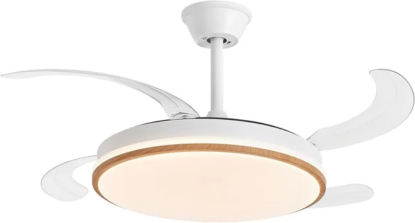 Ventilador de techo DUPI COSMOS MADERA Retractable con LED 3 Tonos, Motor DC Silencioso, 6 Velocidades, Láminas Ocultas, Verano/Invierno - 64% de Descuento