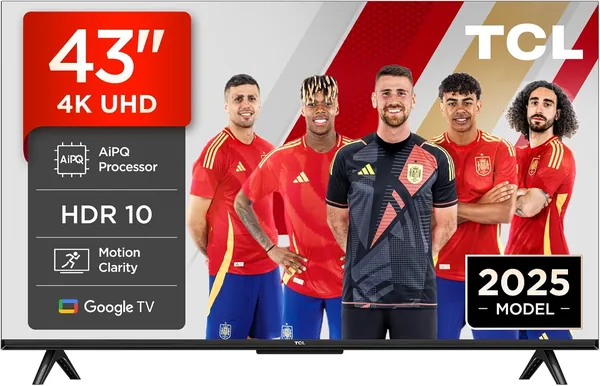 TCL 43V6C 43 Pulgadas TV Inteligente LED 4K, HDR, Google TV, Dolby Audio, Alexa y Asistente de Google, Chromecast Integrado, Claridad en Movimiento