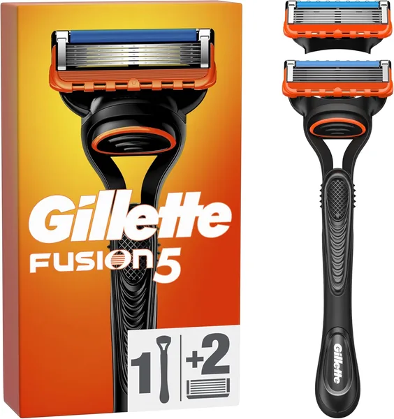Gillette Fusion5 Scherenapparaat voor Mannen, 1 Handgreep, 2 Mesjes, met Smeringsschuif en 5 Extra Mesjes - 50% Korting