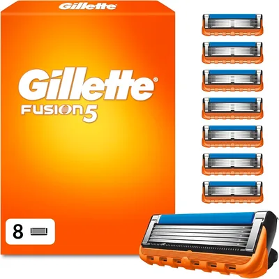 Gillette Fusion5, 8 originele vervangingsmesjes voor mannenrasers met grotere glijstrook voor soepele gliding en 5 mesjes