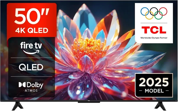 TCL 50T6C-UK 50 Inch QLED 4K HDR TV, Fire TV (Smart TV with Dolby Vision & Atmos, HDR10+, Press & As
